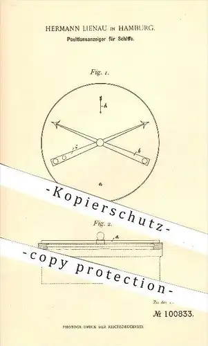 original Patent - H. Lienau , Hamburg , 1897, Positionsanzeiger für Schiffe , Schiff , Schiffbau , Kompass , Segelschiff