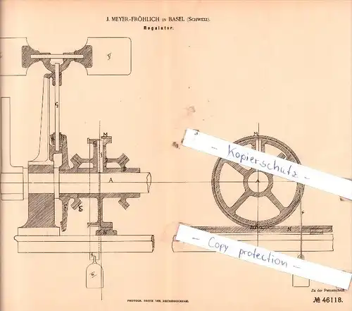 Original Patent  - J. Meyer-Fröhlich in Basel , Schweiz , 1888 ,  Regulator !!!