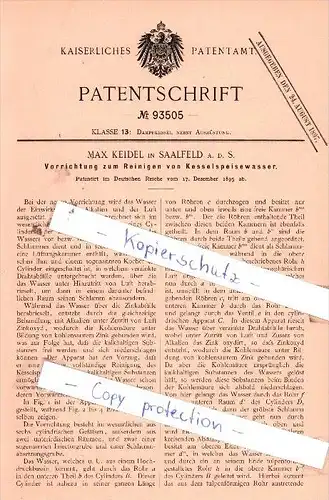 Original Patent  - Max Keidel in Saalfeld a. d. S. , 1895 , Reinigen von Kesselspeisewasser !!!