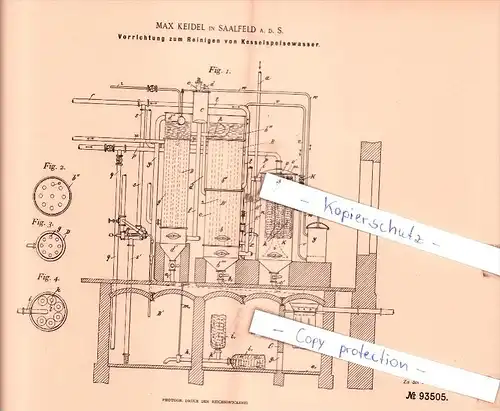 Original Patent  - Max Keidel in Saalfeld a. d. S. , 1895 , Reinigen von Kesselspeisewasser !!!