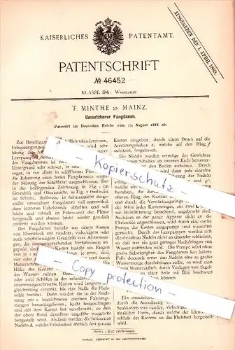 Original Patent  - F. Minthe in Mainz , 1888 , Umsetzbarer Fangdamm !!!
