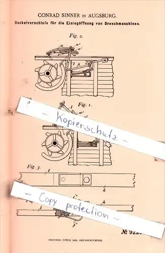 Original Patent  - Conrad Sinner in Augsburg , 1896 , Landwirthschaftliche Geräthe !!!