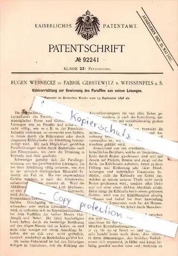 Original Patent  - Eugen Wernecke in Fabrik Gerstewitz b. Weissenfels a. S. , 1896 , !!!