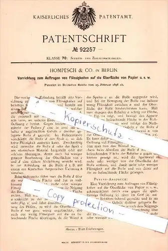 Original Patent  - Hompesch & Co. in Berlin , 1896 , Schreib- und Zeichenmaterialien !!!
