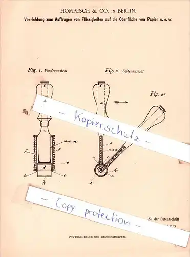 Original Patent  - Hompesch & Co. in Berlin , 1896 , Schreib- und Zeichenmaterialien !!!