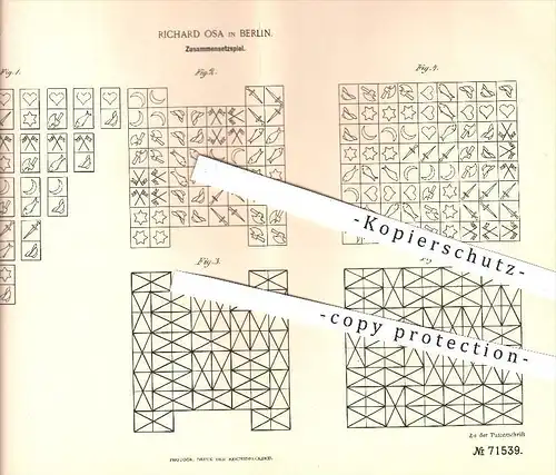 original Patent - Richard Osa in Berlin , 1893 , Zusammensetzspiel , Spiel , Spielen , Spielzeug , Domino , Dominospiel