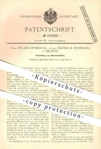 original Patent - E. Sponnagel , Selinke & Sponnagel , Liegnitz , Versteifung von Resonanzböden , Piano , Flügel , Musik