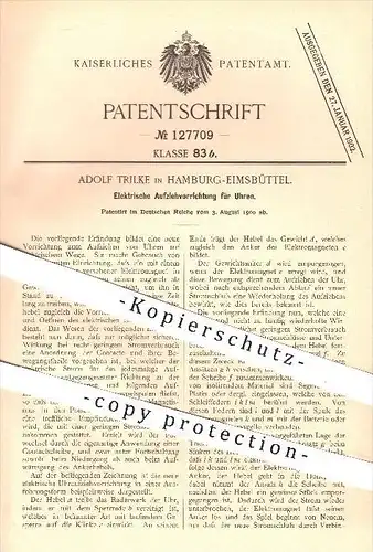 original Patent - A. Trilke , Hamburg - Eimsbüttel , 1900 , Elektrisches Aufziehen von Uhren , Uhr , Uhrwerk , Uhrmacher
