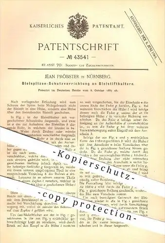 original Patent - Jean Pröbster in Nürnberg , 1887 , Bleispitzen - Schutz am Bleistifthalter , Bleistift , Zeichnen !!