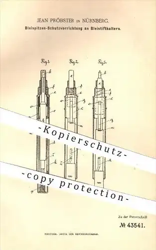 original Patent - Jean Pröbster in Nürnberg , 1887 , Bleispitzen - Schutz am Bleistifthalter , Bleistift , Zeichnen !!