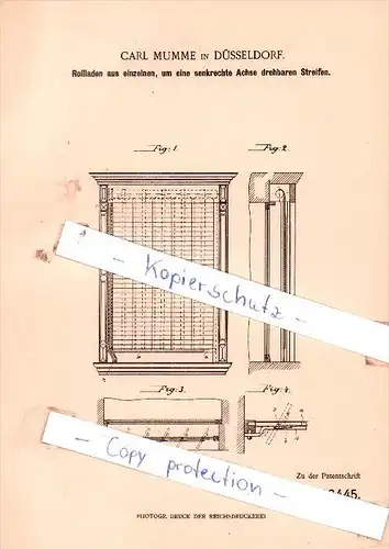 Original Patent  -  Carl Mumme in Düsseldorf , 1901 ,  Rollladen !!!