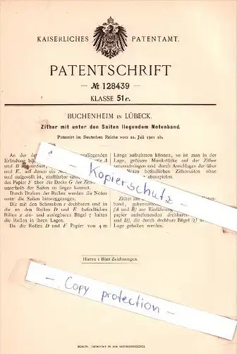 Original Patent  -  Buchenheim in Lübeck , 1901 ,  Zither !!!