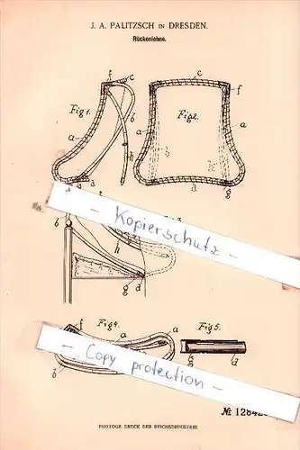 Original Patent  - J. A. Palitzsch in Dresden , 1901 , Rückenlehne !!!