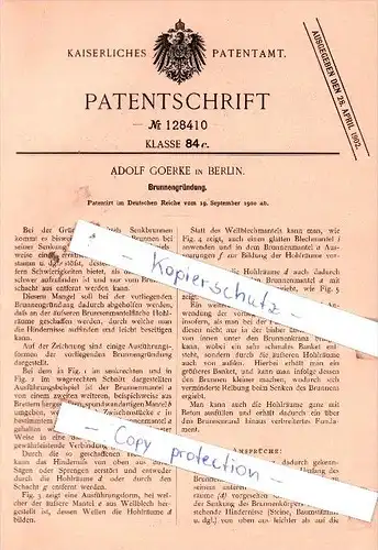 Original Patent  - Adolf Goerke in Berlin , 1900 ,  Brunnengründung , Brunnen , Tiefbau !!!
