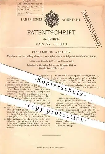 original Patent - H. Siegert , Görlitz ,1905, Brot aus mehreren Teigarten , Brotteig , Bäckerei , Bäcker , Backen , Teig