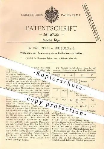 original Patent - Dr. Carl Zerbe in Freiburg , 1899 , Gewinnung eines Gehirnbestandteils , Gehirn , Tierhirn , Chemie !