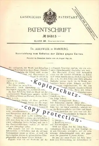 original Patent - Dr. Ahlswede , Hamburg , 1894 , Schutz der Zähne gegen Karies , Zahn , Zahnarzt , Medizin , Gesundheit