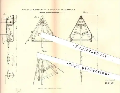 original Patent - Johann Traugott Fabel in Ober - Eula , Nossen , 1882 , Lenkbarer Schieb - Schneepflug , Pflug , Pflüge