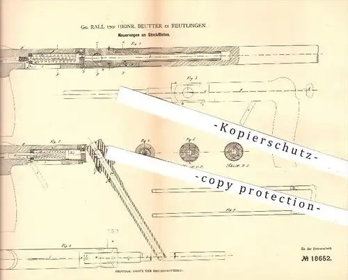 original Patent - Gg. Rall , H. Beutter , Reutlingen , 1881 , Stockflinte , Flinte , Flinten , Gewehr , Gewehre , Waffen