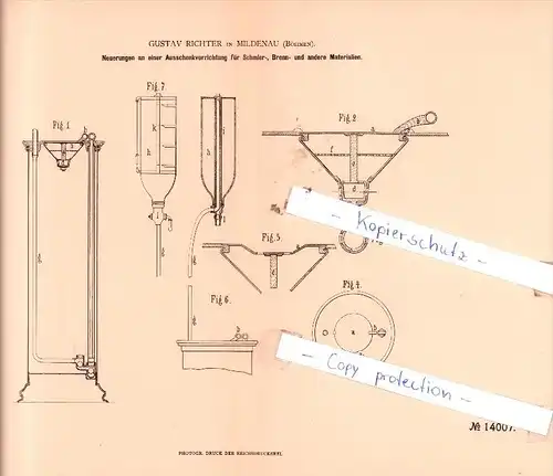 Original Patent  - Gustav Richter in Mildenau , Böhmen , 1880 , Schankgeräthschaften !!!