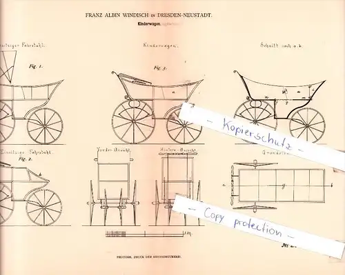 Original Patent  - Franz Albin Windisch in Dresden-Neustadt , 1882 , Kinderwagen !!!