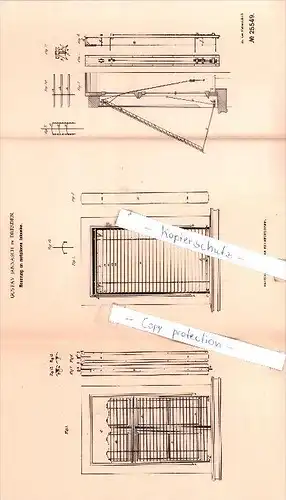 Original Patent  - Gustav Jannasch in Dresden , 1883 , Neuerung an Jalousien !!!