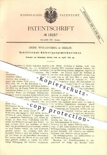 original Patent - Herm. Wollenberg in Berlin , 1881 , Befestigung am Schlittschuh , Schlittschuhe , Schuhe , Sport !!!