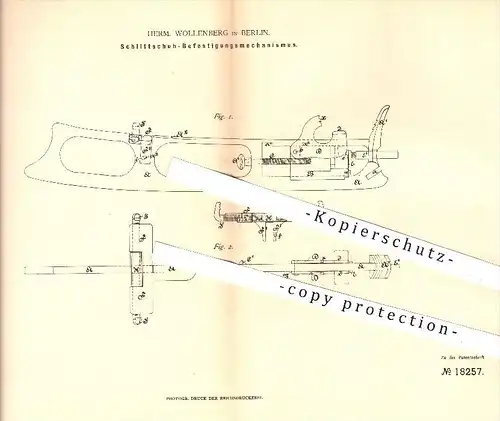 original Patent - Herm. Wollenberg in Berlin , 1881 , Befestigung am Schlittschuh , Schlittschuhe , Schuhe , Sport !!!