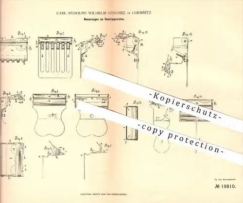 original Patent - Carl Rudolph Wilhelm Huschke , Chemnitz , 1881 , Rasierapparat , Rasierer , Rasieren , Schneidwerkzeug