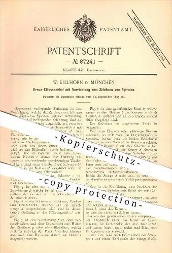 original Patent - W. Kielhorn in München , 1895 , Kreuz - Ellipsenzirkel zum Zeichnen von Spiralen , Zirkel , Geometrie