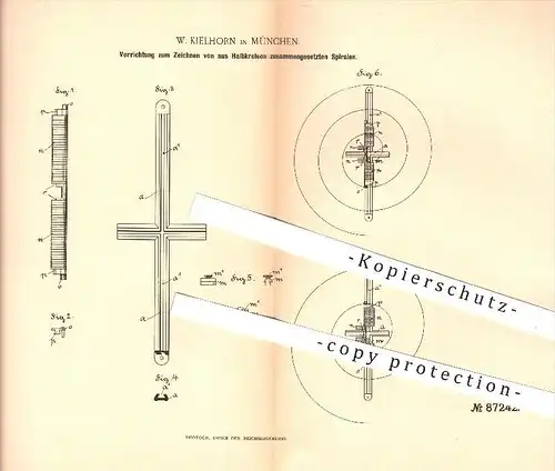 original Patent - W. Kielhorn in München , 1895 , Zeichnen von aus Halbkreisen zusammengesetzten Spiralen , Kreis !!!