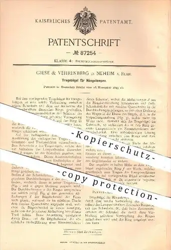 original Patent - Giese & Vehrenberg , Neheim , 1895 , Tragebügel für Hängelampen , Lampe , Lampen , Beleuchtung , Licht