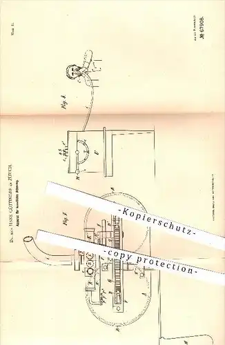 original Patent - Dr. med. H. Güttinger , Zürich , 1892 , Apparat für künstliche Atmung , Beatmung , Atmen , Medizin !!
