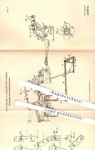 original Patent - Otto Müller in Harzdorf - Reichenberg , 1895 , Schaftmaschine mit zwei Musterkartenprismen , Weber !!