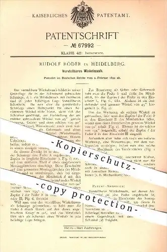 original Patent - Rudolf Röder , Heidelberg , 1892, Verstellbares Winkelmaß , Werkzeug , Schreiner , Tischler , Handwerk