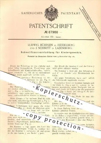 original Patent - L. Bührlen in Heidelberg & J. Schmitt in Ladenburg , 1891 , Schnellfeuerung für Kindergewehre , Sport