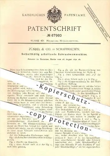 original Patent - Zündel & Co. , Schaffhausen , 1892 , Schraubenmaschine zur Herstellung von Schrauben , Metall , Dreher