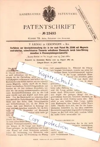 Original Patent - F. Lienau in Uerdingen a. Rh. , 1882 , Soda, Potasche und Alkalien !!!