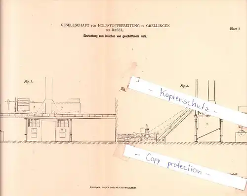 Original Patent - Gesellschaft für Holzstoffbereitung in Grellingen bei Basel , 1880 , !!!