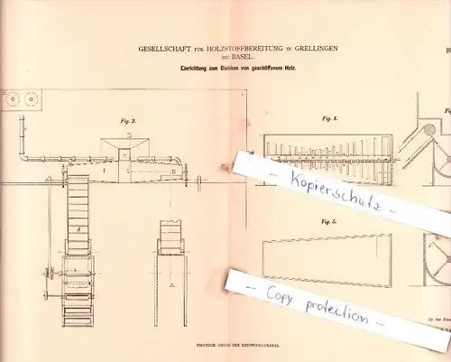 Original Patent - Gesellschaft für Holzstoffbereitung in Grellingen bei Basel , 1880 , !!!
