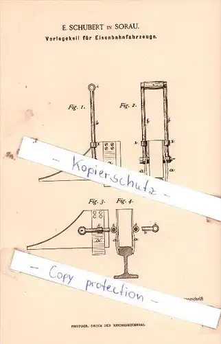 Original Patent - E. Schubert in Sorau , 1886 , Vorlegekeil für Eisenbahn  !!!