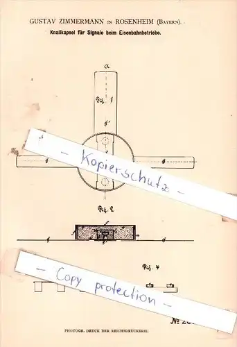 Original Patent - G. Zimmermann in Rosenheim , Bayern , 1883 , Eisenbahnbetrieb !!!