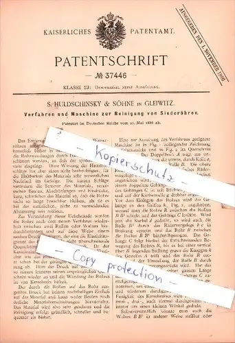 Original Patent - S. Huldschinsky & Söhne in Gleiwitz , 1886 , Reinigung von Siederöhren !!!