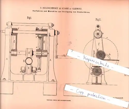 Original Patent - S. Huldschinsky & Söhne in Gleiwitz , 1886 , Reinigung von Siederöhren !!!