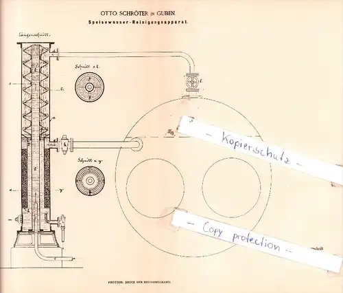 Original Patent - Otto Schröter in Guben , 1884 , Speisewasser-Reinigungsapparat !!!