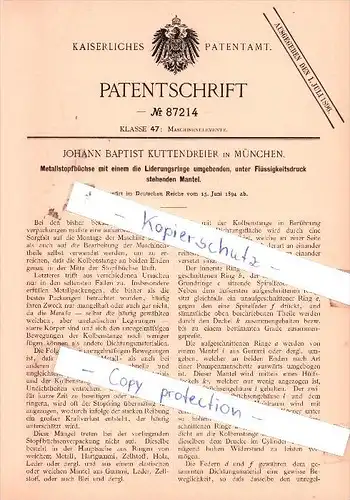 Original Patent - Johann Baptist Kuttendreier in München , 1894 , Maschinenelemente !!!