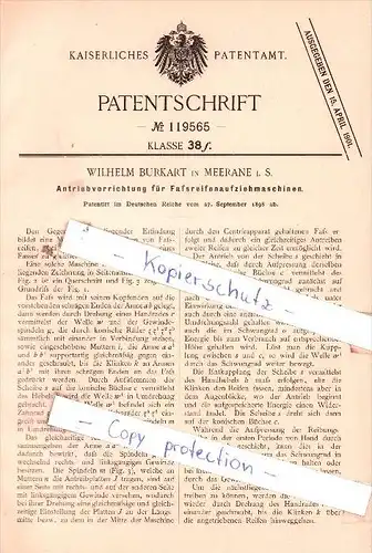 Original Patent - W. Burkart in Meerane i. S. , 1898 , Antriebsvorrichtung für Faßreifenaufziehmaschinen !!!