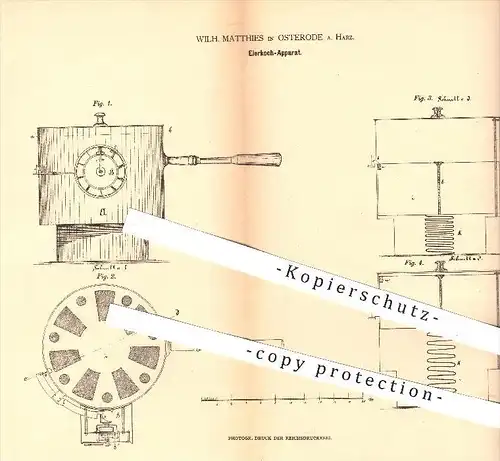 original Patent - Wilh. Matthies in Osterode a. Harz , 1879 , Eierkocher , Ei , Eier , Kocher , Kochtopf , Haushalt !!!