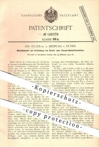 original Patent - Jos. Otten Jr. in Bedburg bei Düren , 1900 , Metallklammer für Schaft- oder Jaquardmaschinenkarten !