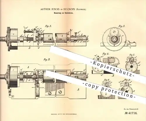 original Patent - Arthur Junod in Ste Croix , Schweiz , 1886 , Spieluhr , Spieluhren , Uhr , Uhren , Uhrwerk , Uhrmacher